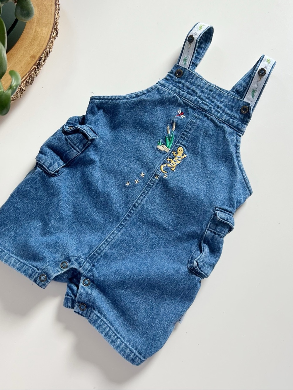 Vintage Healthtex Denim Lizard Shortie Overalls | 12-18m